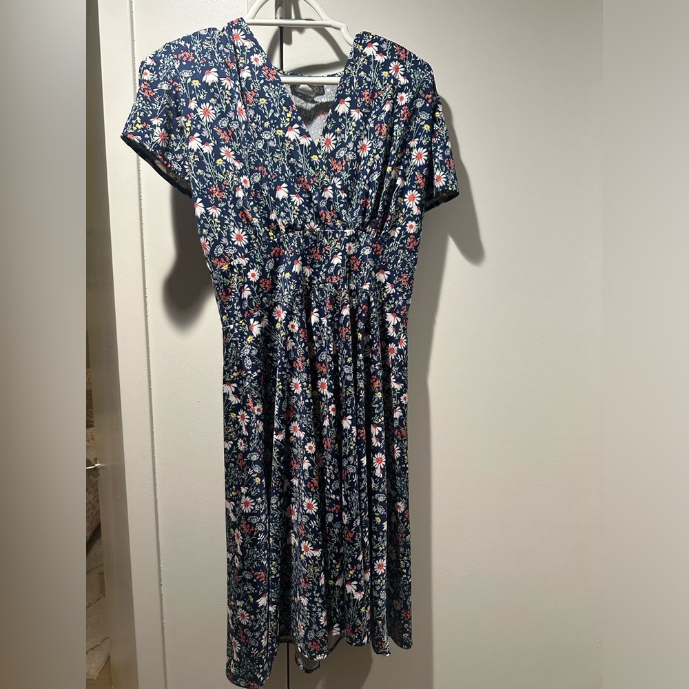 Blue floral wrap dress